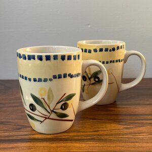 Tabletops Avenue Italian Bistro 2 Stoneware Mugs Olive Pattern